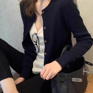 Women's Cable Knit Cardigan Slimming Youthful Short Sweater 2026 Fall