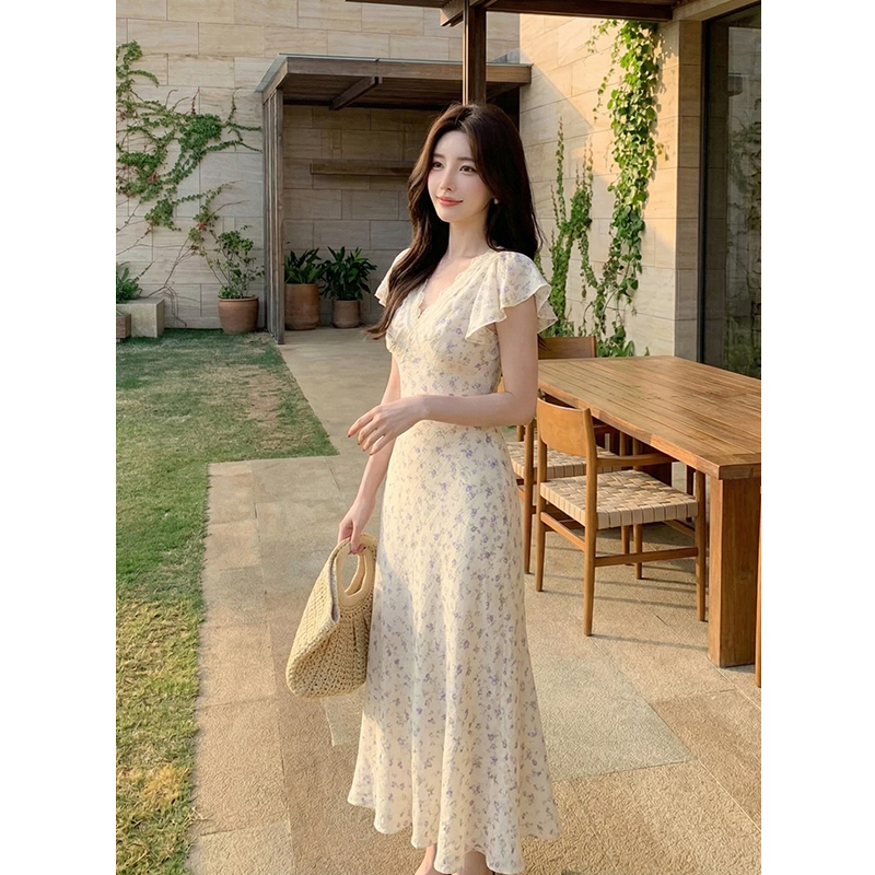 Elegant Lace Panel Floral Chiffon Dress Short Sleeve Summer 2026 - Image 5