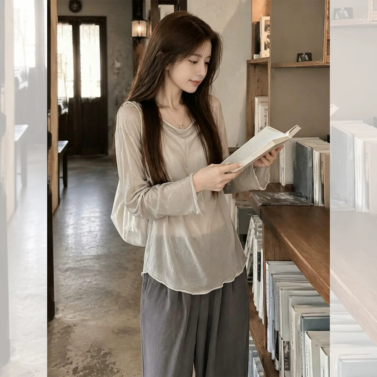 Women's Gray Ice Silk Sun Protection Long Sleeve T-Shirt Lightweight Loose Summer Outerwear
