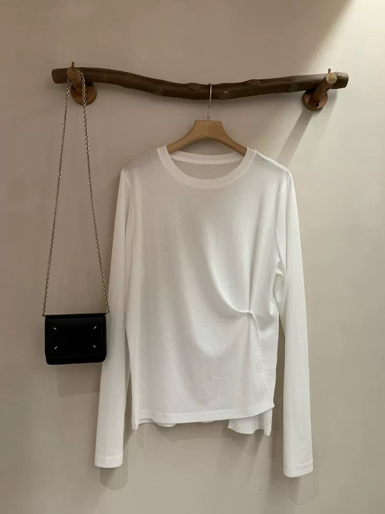Women's White Split Hem Fitted T-Shirt Summer Light Lazy Casual Top - Image 2