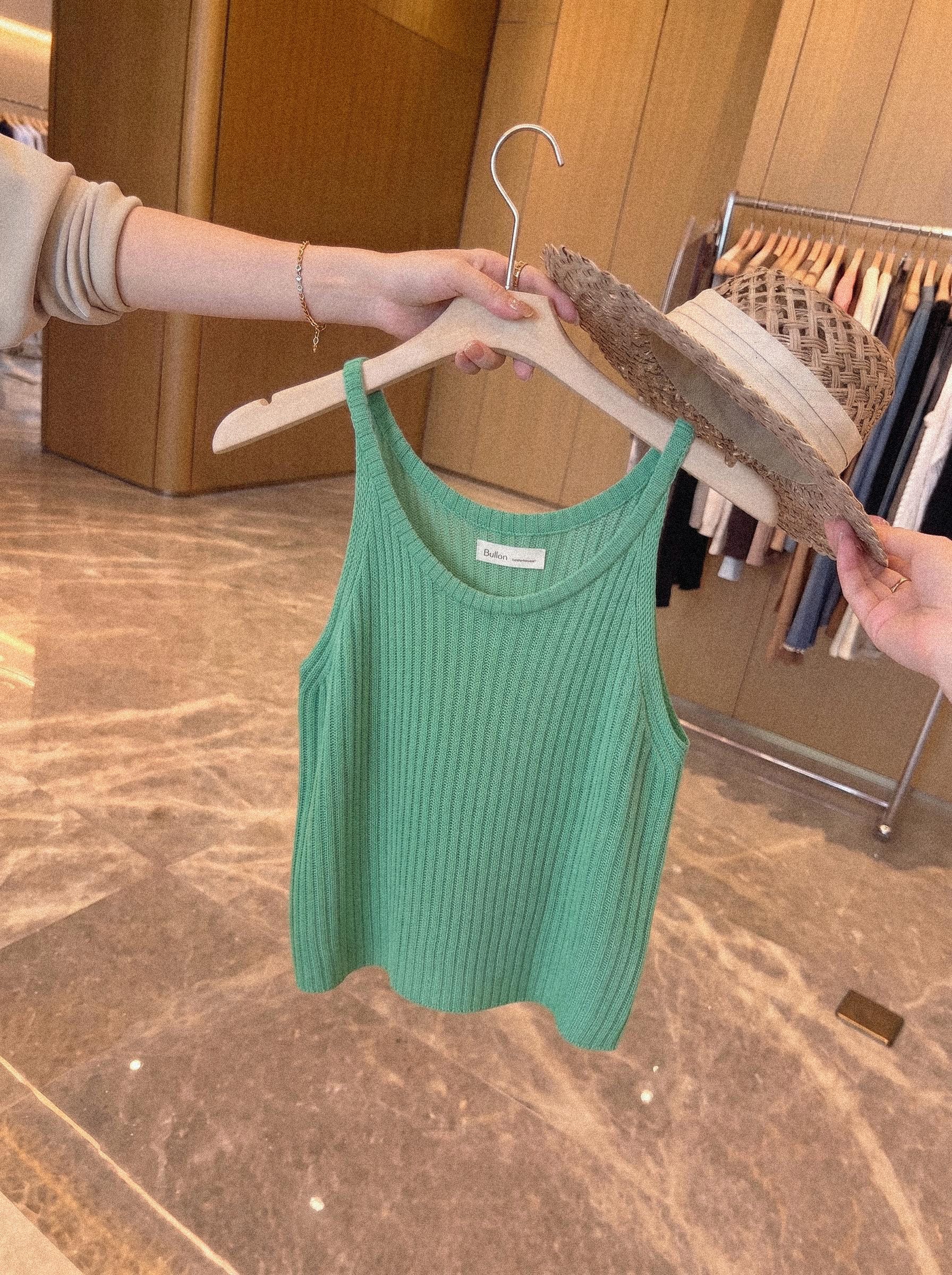 Green Knit Camisole Tank Top for Women Summer Sleeveless Slim Fit - Image 2