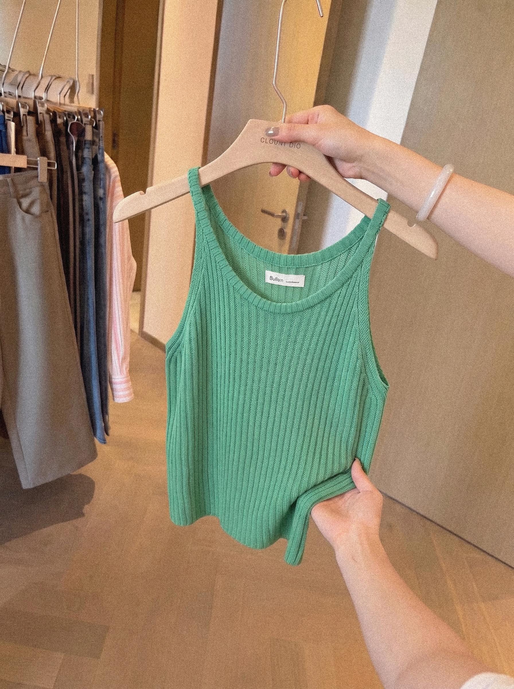 Green Knit Camisole Tank Top for Women Summer Sleeveless Slim Fit - Image 4