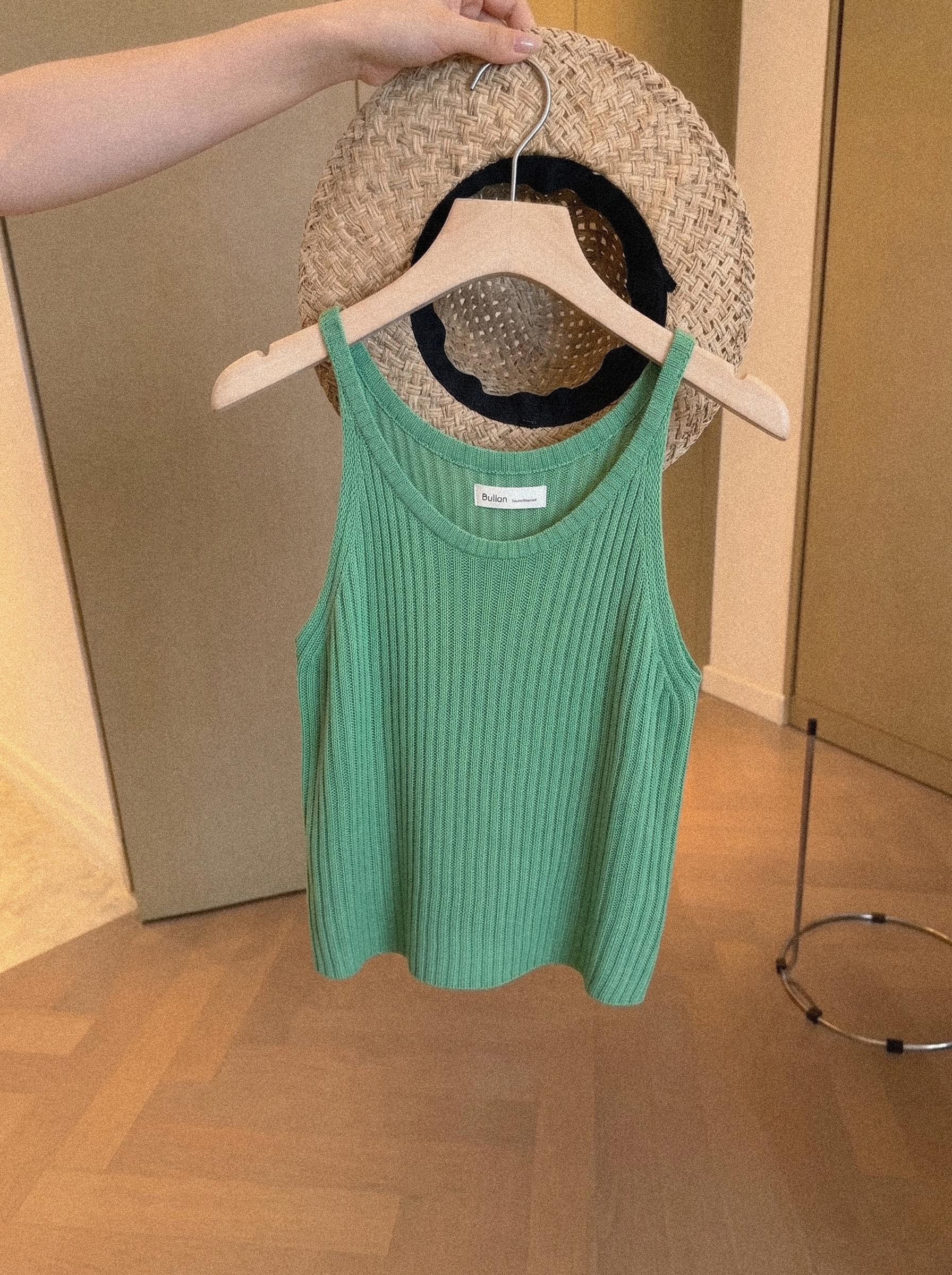 Green Knit Camisole Tank Top for Women Summer Sleeveless Slim Fit - Image 3