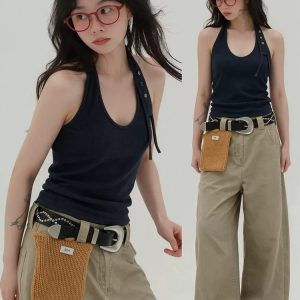 Korean Style Halter Camisole Women Summer U Neck Slim Sleeveless Backless Top