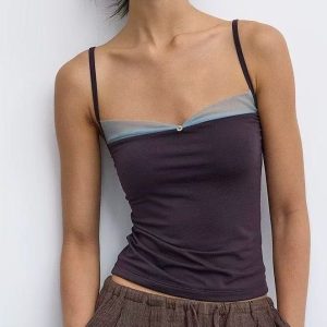 Women's Two-Way Spaghetti Strap Color Block Mesh Camisole Slimming Fit