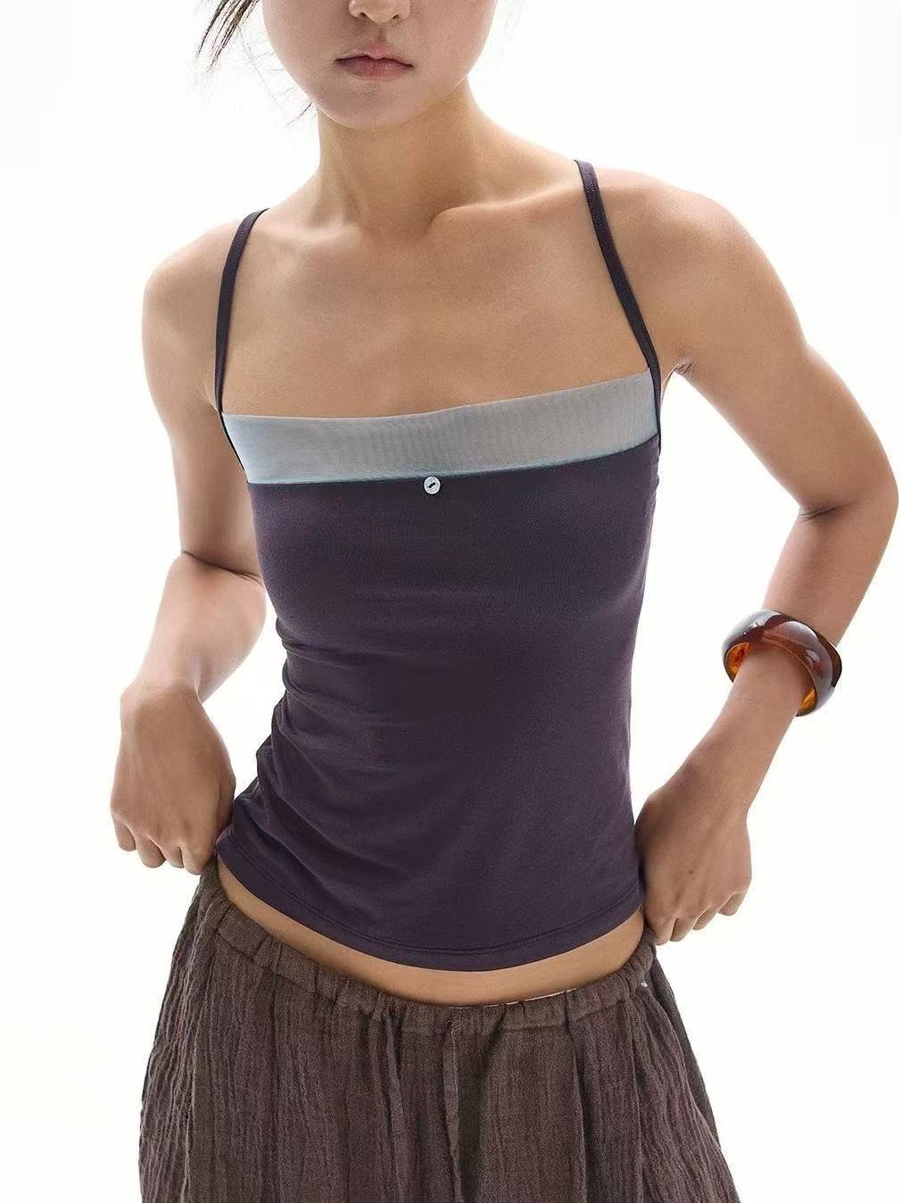 Women's Two-Way Spaghetti Strap Color Block Mesh Camisole Slimming Fit - Image 2