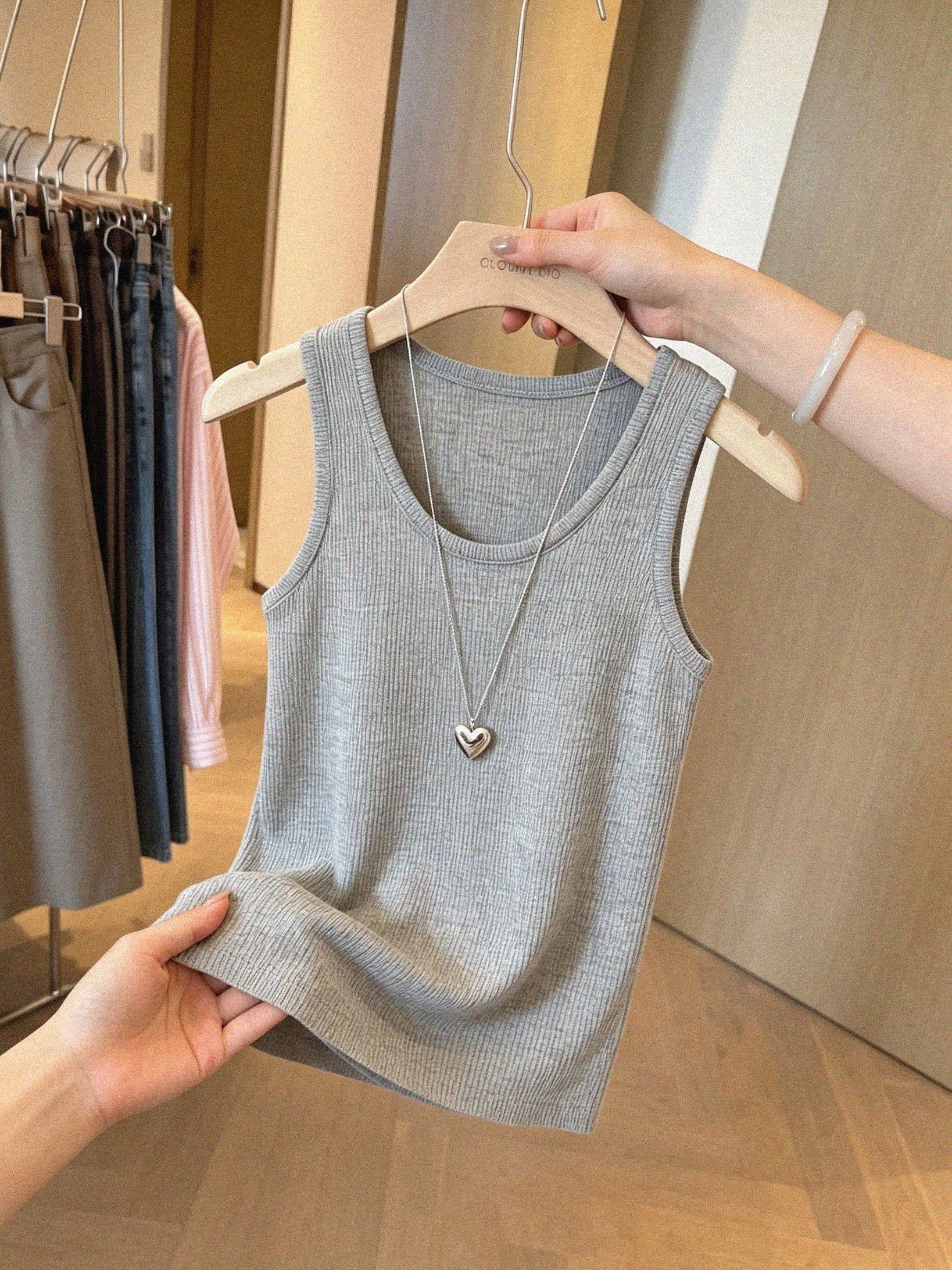 Gray Camisole Tank Top for Women 2026 Summer Slimming Sexy Base Layer - Image 3