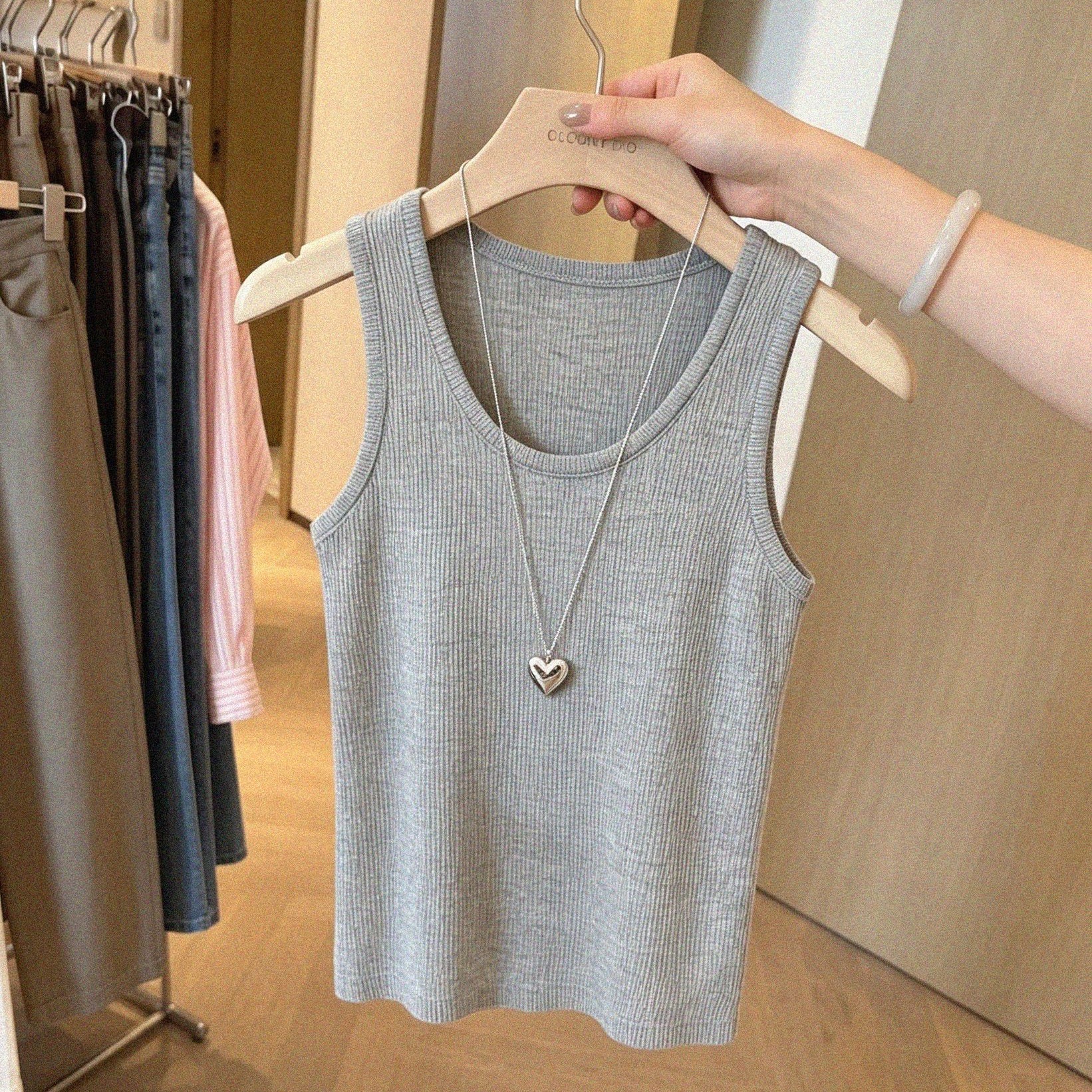 Gray Camisole Tank Top for Women 2026 Summer Slimming Sexy Base Layer - Image 5