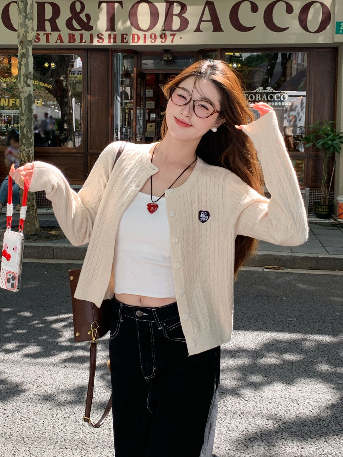 Women's Cable Knit Cardigan Sweater 2026 Fall Winter Korean Style Embroidered Top - Image 4