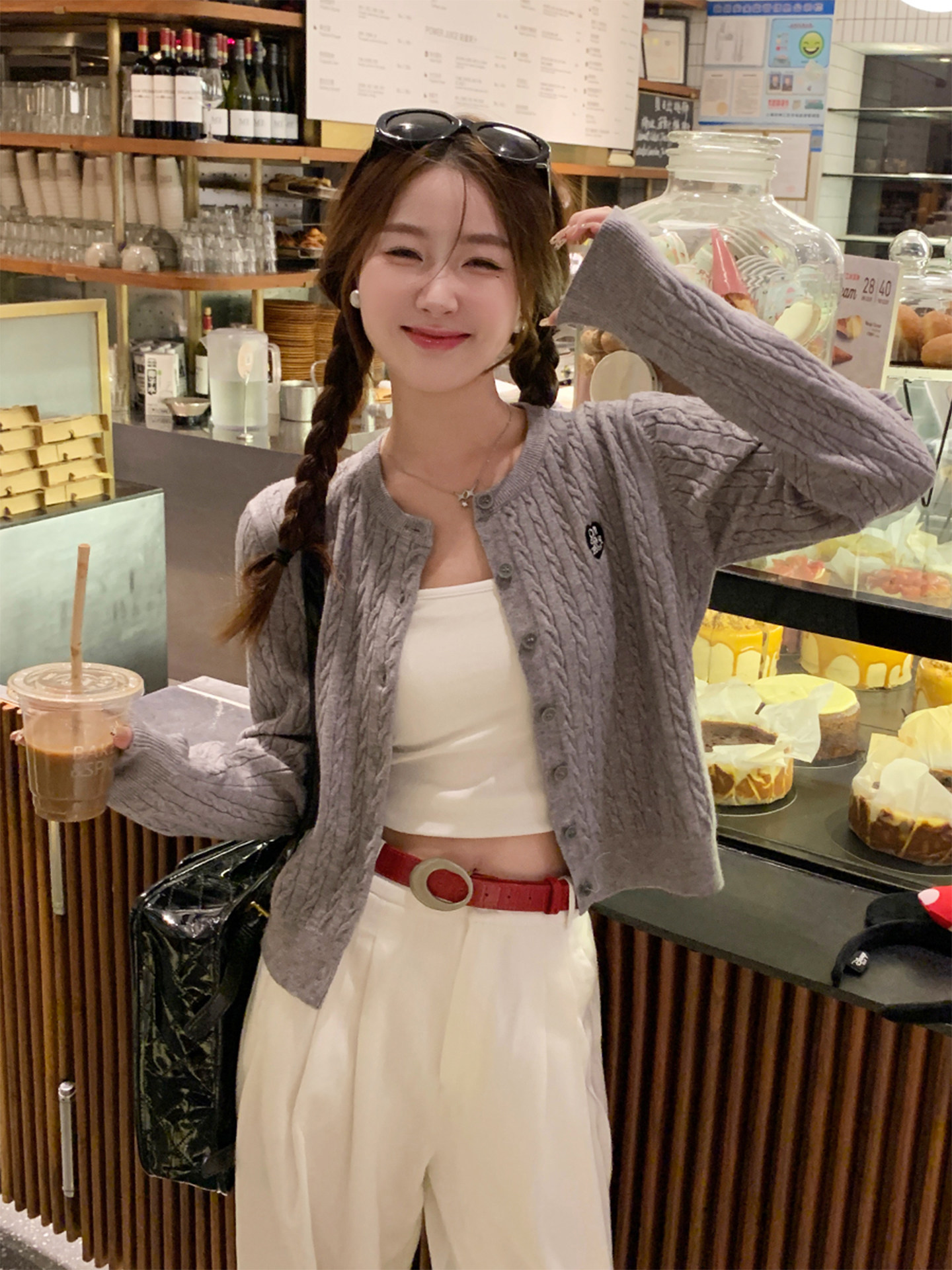 Women's Cable Knit Cardigan Sweater 2026 Fall Winter Korean Style Embroidered Top - Image 3