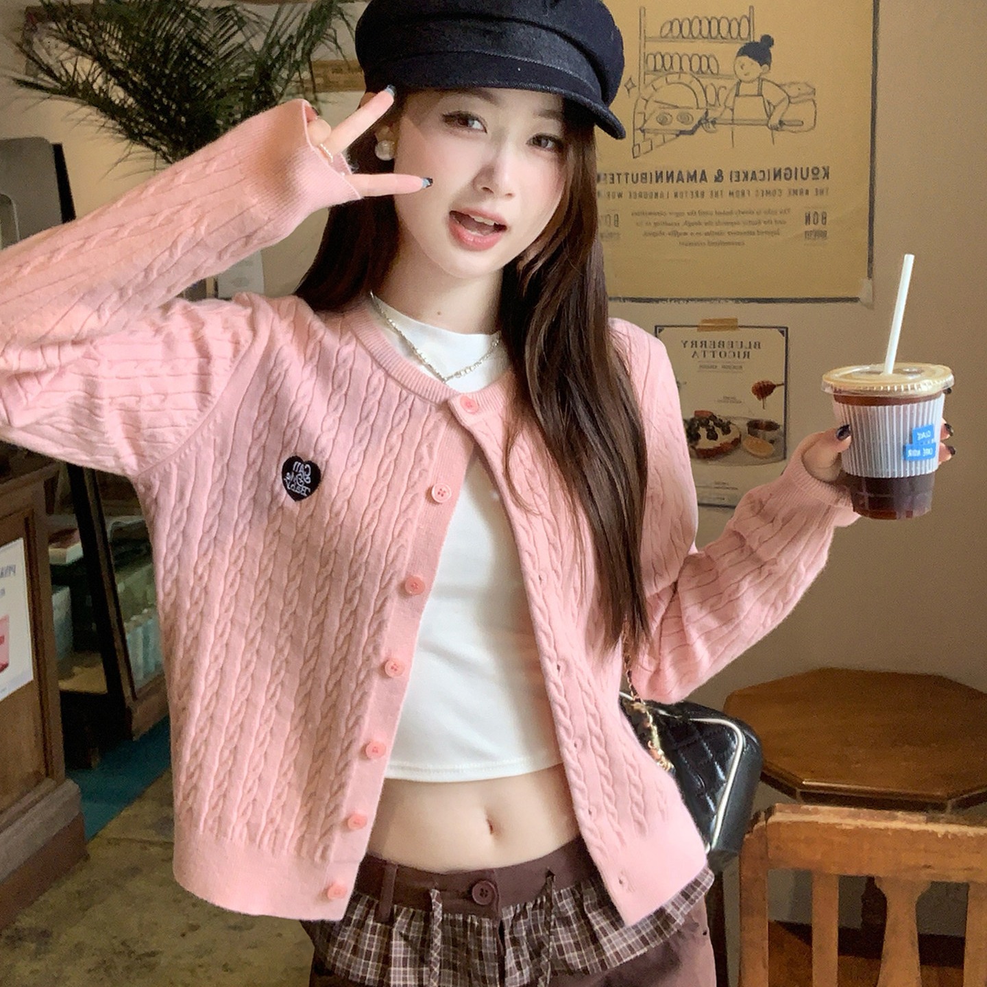 Women's Cable Knit Cardigan Sweater 2026 Fall Winter Korean Style Embroidered Top - Image 5