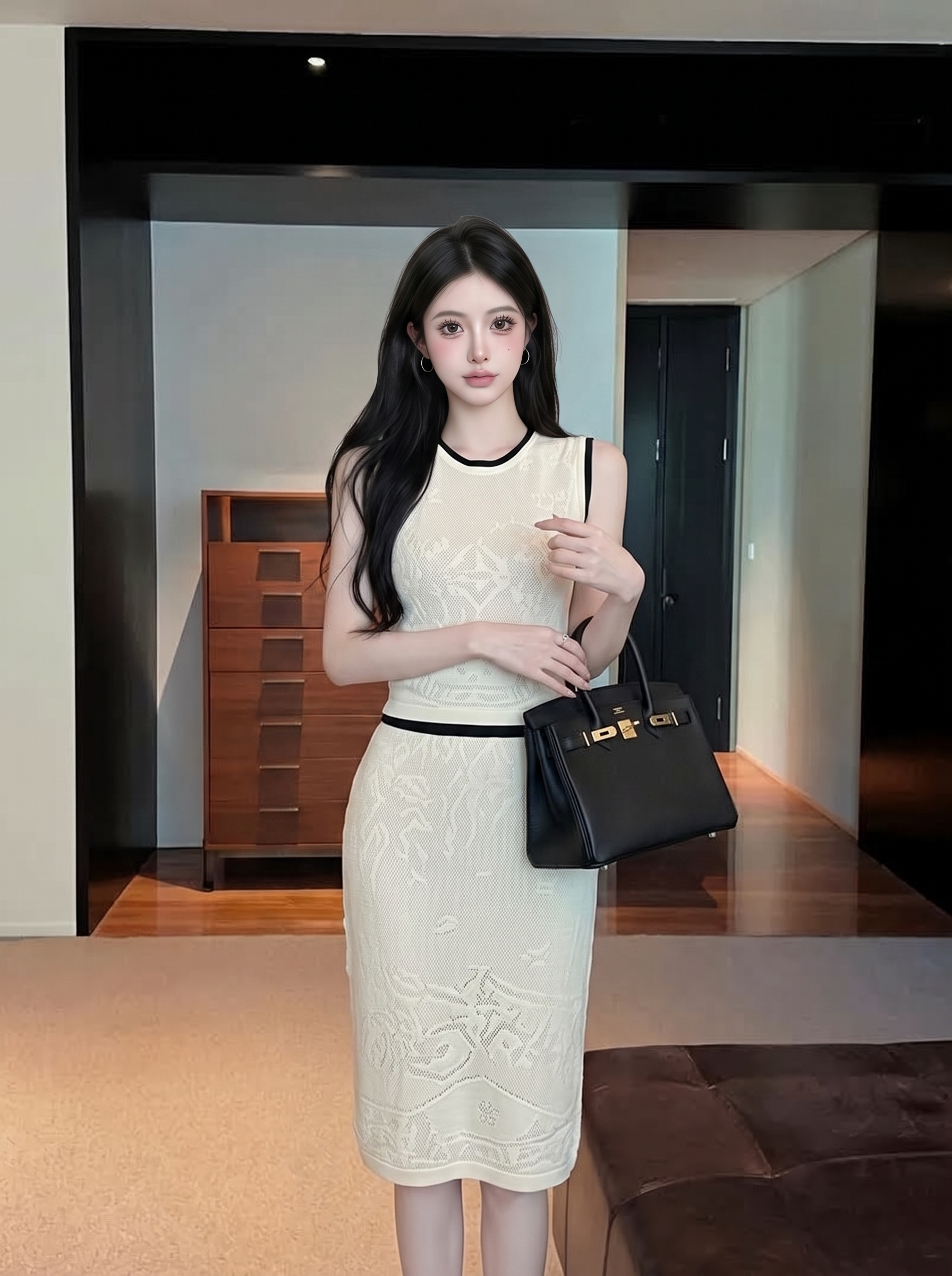 French Style Knit Hollow Pattern Three-Piece Set for Women - Image 4