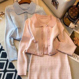 Women's 3-Piece Knit Set 2026 Fall Short Top and Skirt Elegant